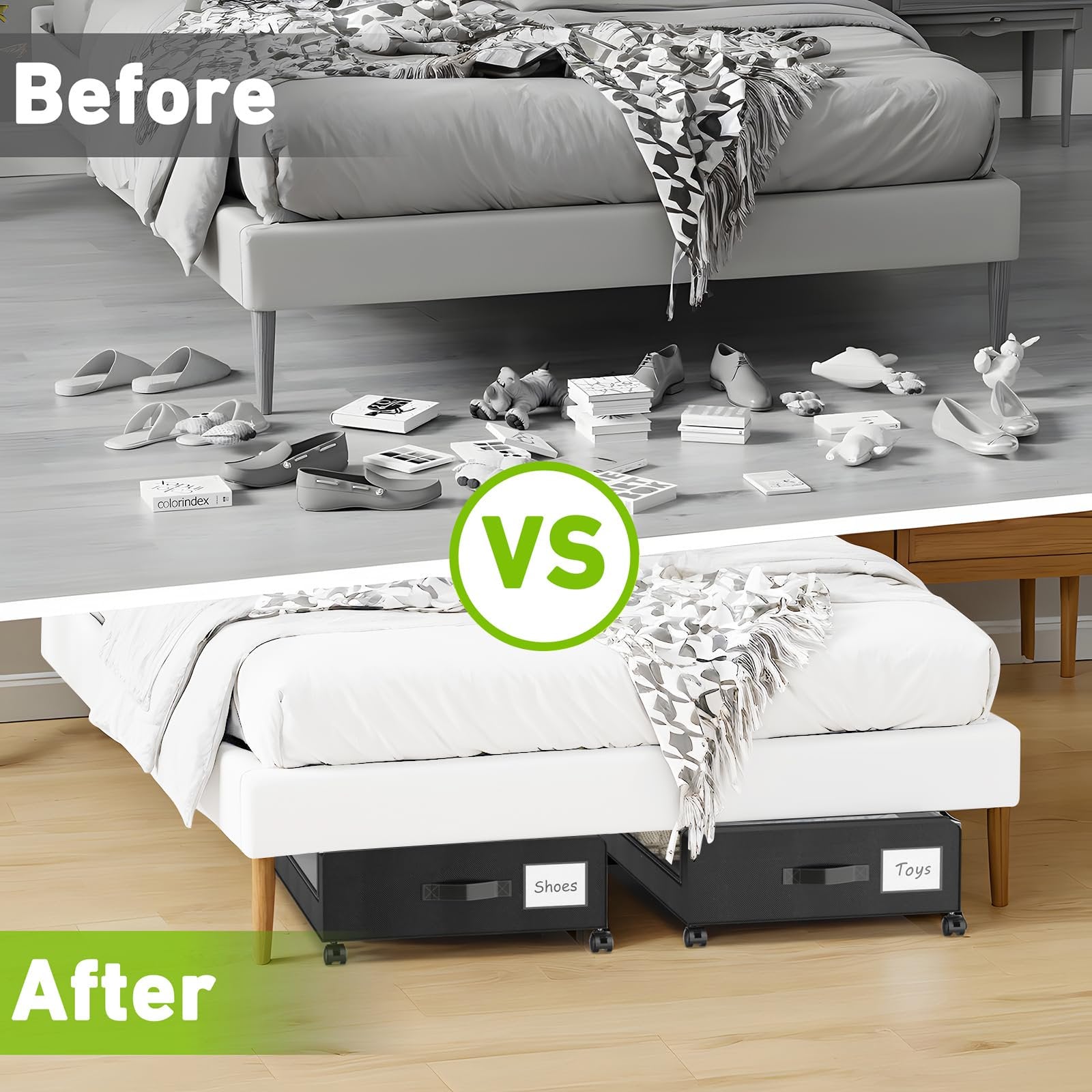 Black 2 Pack Rolling Underbed Storage Containers with Clear Lid W364