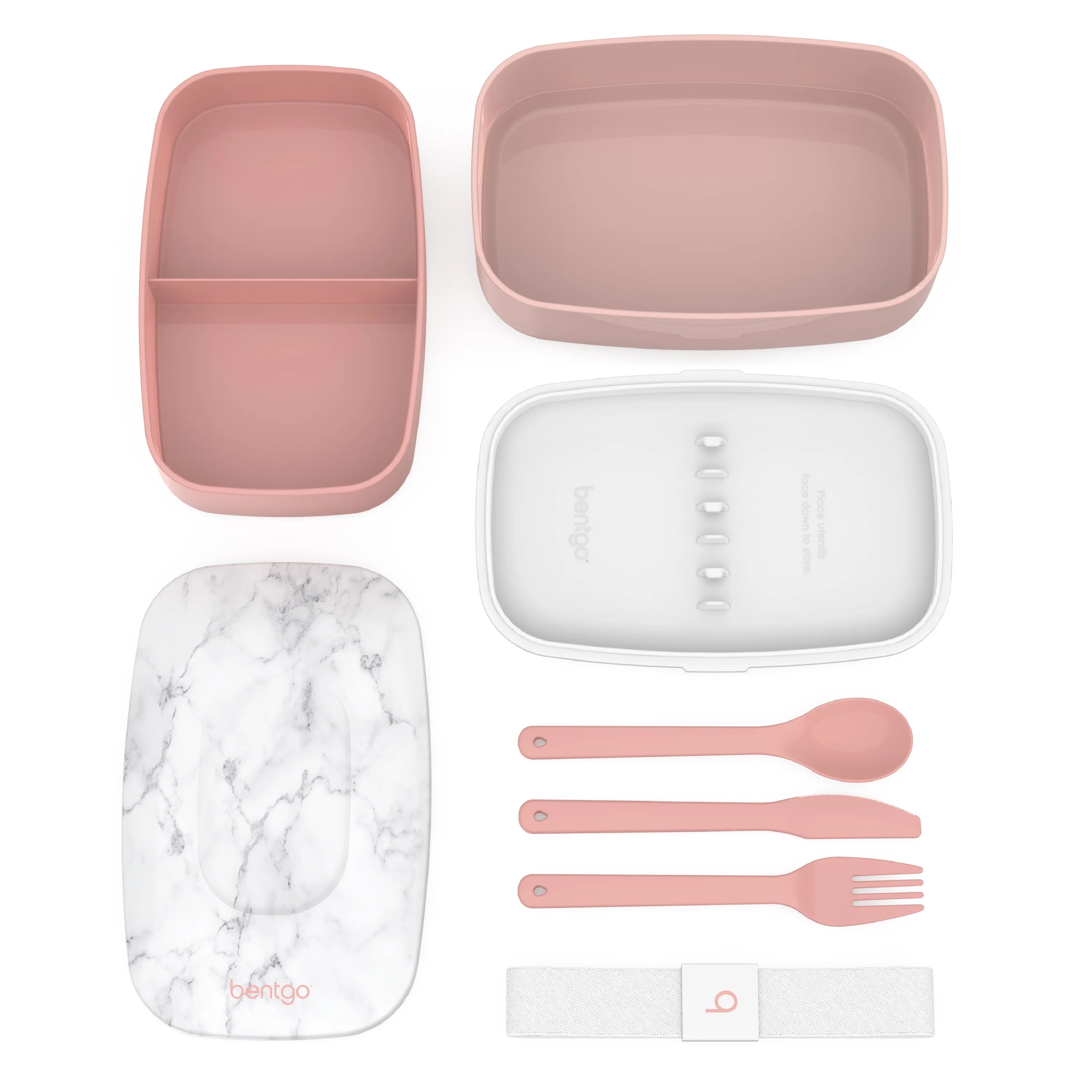 All-in-One Stackable Bento Lunch Box Container with 2 Stackable Containers, Plastic Utensil Set, and Nylon Sealing Strap P85256