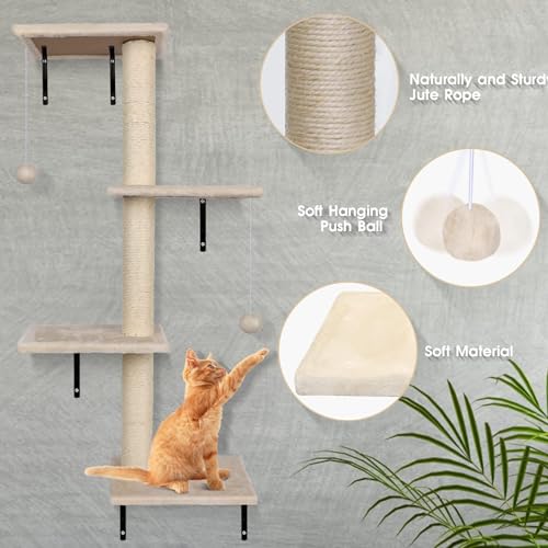 Grey 4 PCS Wood Cat Wall Shelves M6706