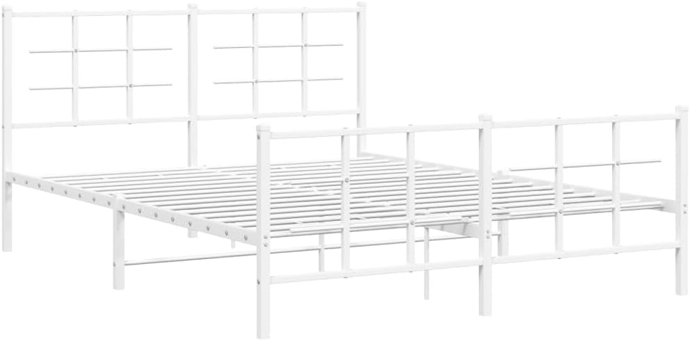 White Steel Metal Bed Frame Double Bed with Headboard Footboard H68388