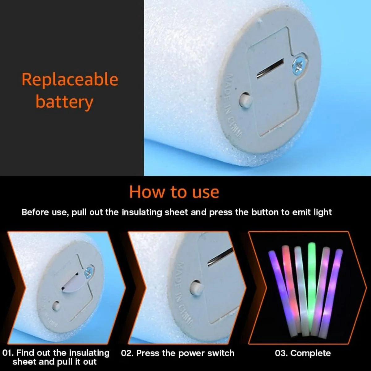 100PCS 18in LED Glow Foam Sticks Wands Batons G194