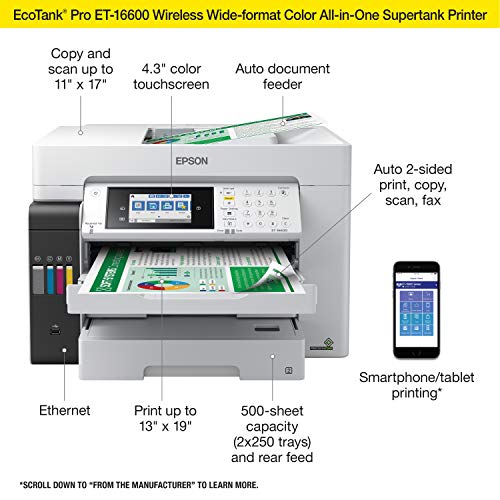 White Wireless Wide-Format Color All-in-One Supertank Printer with Scanner, Copier, Fax and Ethernet Y3206