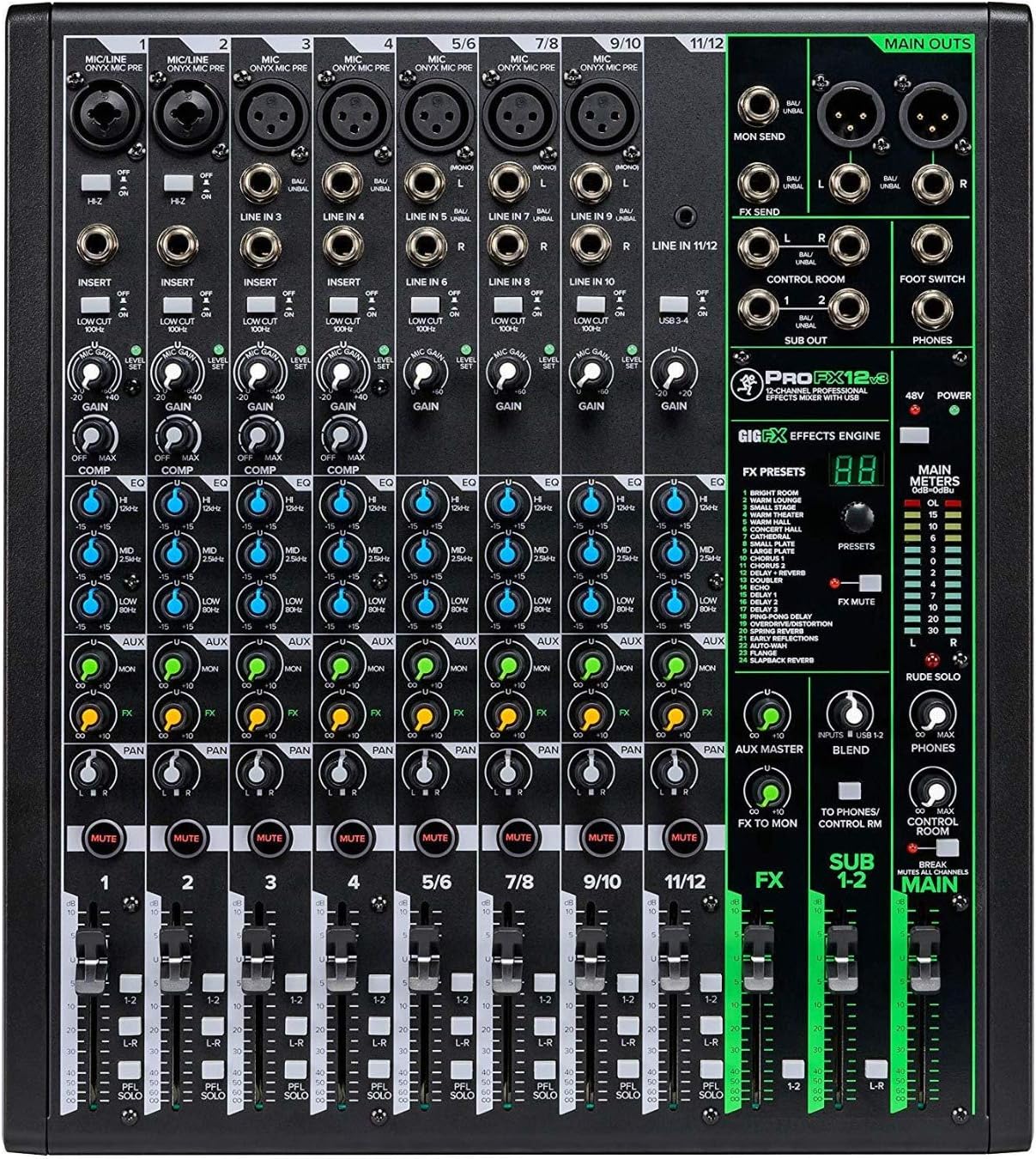 12-Channel USB Mixer Bundle with Headphones and Cables Z316