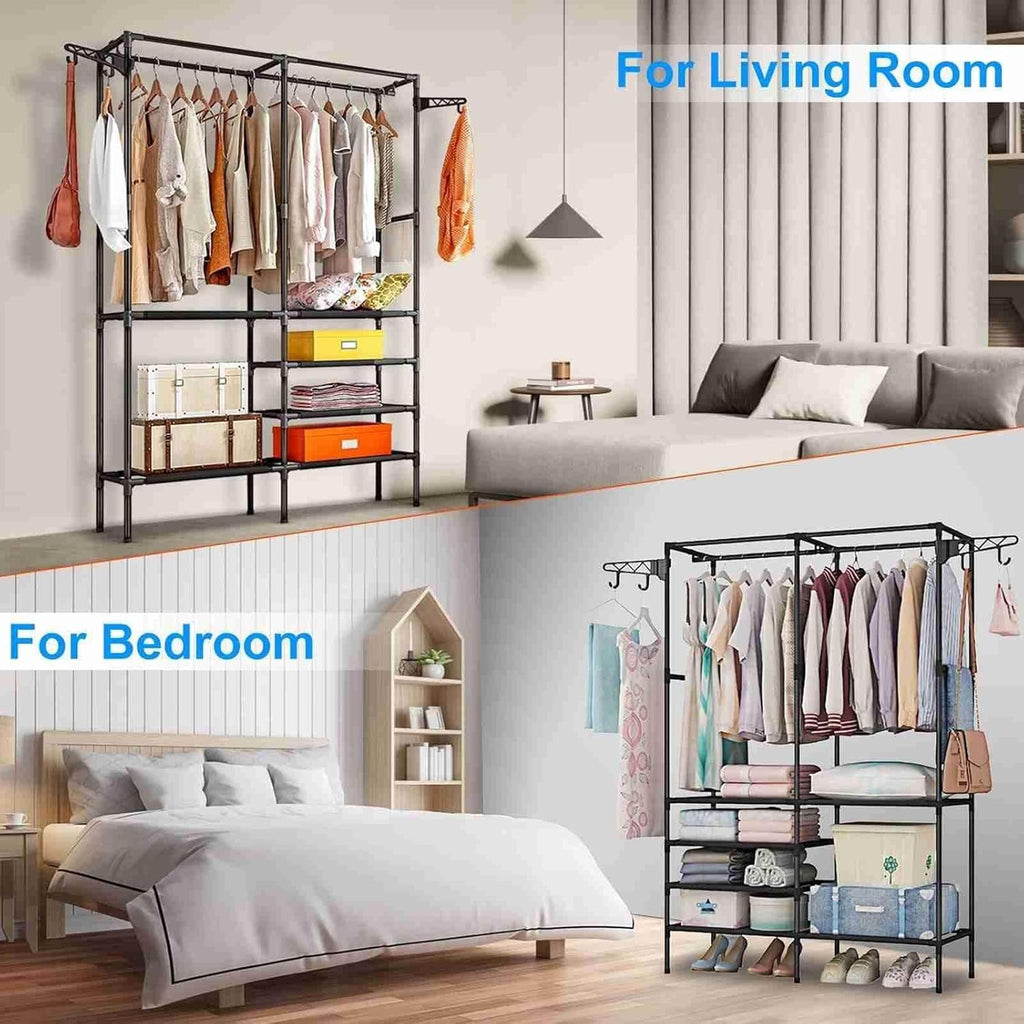 66'' Coated Metal 4 Tiers Garment Rack with 4 Hooks & 2 Hanging Rods A950