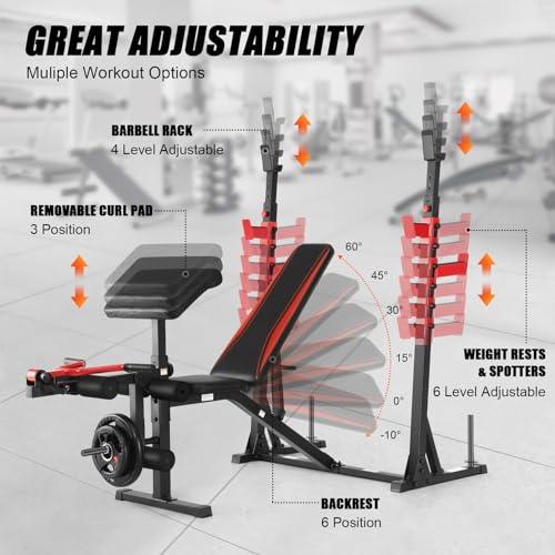 900 LBS Adjustable Weight Bench and Squat Rack with Leg Extension, Preacher Curl Pad T8596