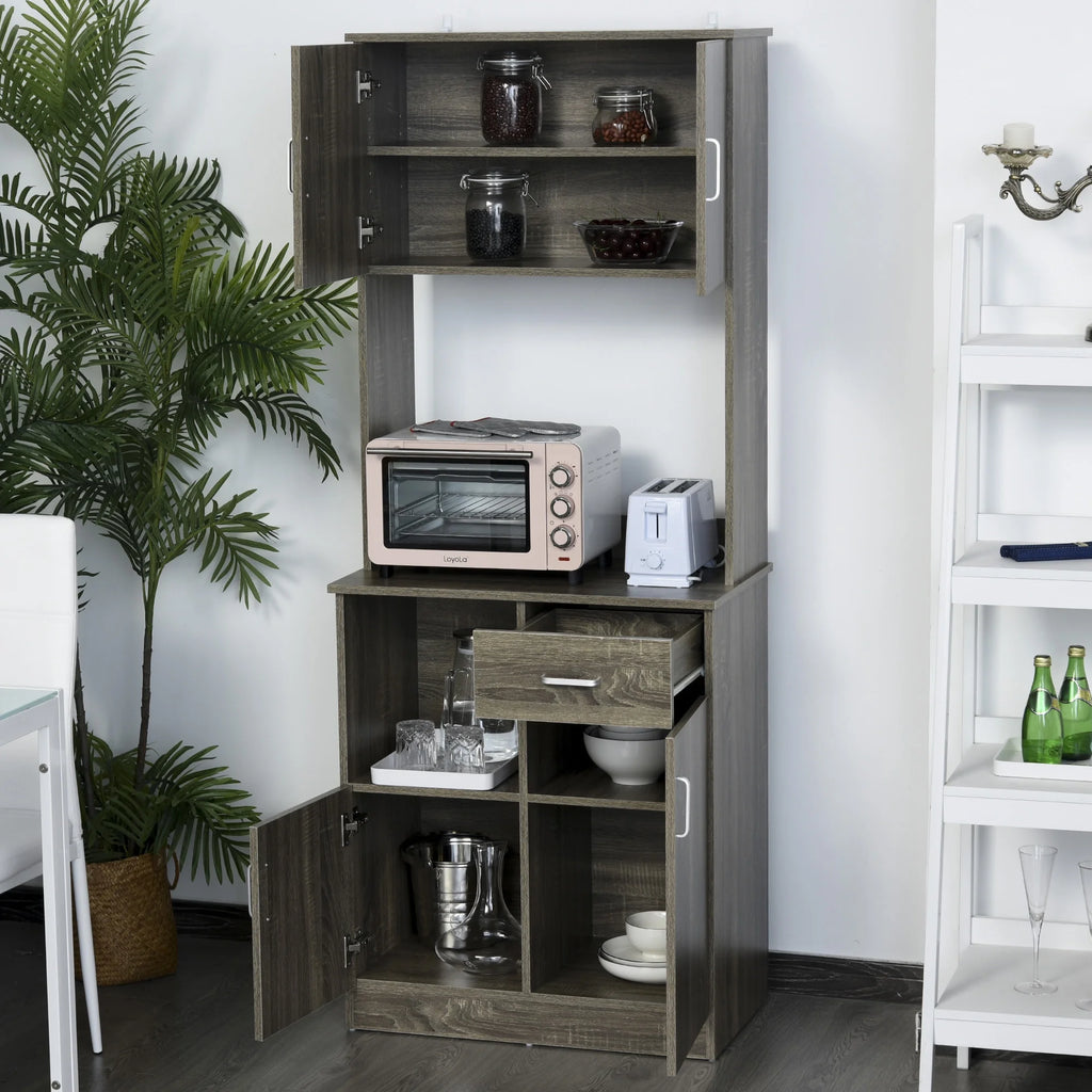 Gray Kitchen Pantry Storage Cabinet with Microwave Stand Z697127